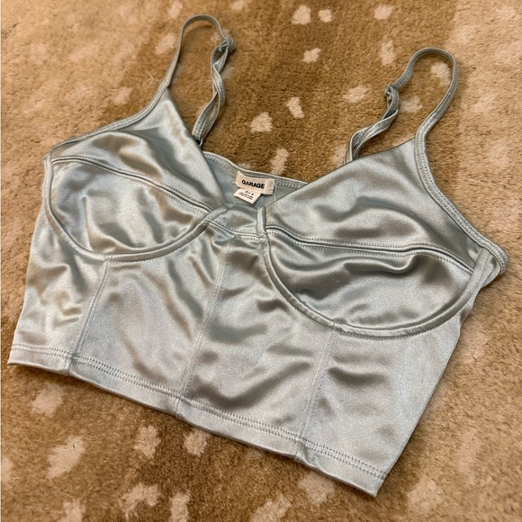 Garage light blue sleek shiny silver blue long line bra women’s size P/S - Picture 3 of 7